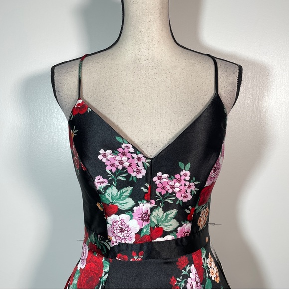 B.Smart Black Red Green Floral Sweetheart Neck Spaghetti Strap Party Dress 9 - Picture 3 of 12